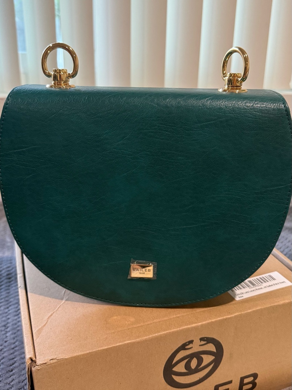 LAILEB Green Half Moon Crossbody Bag Gold Hardware Magnetic Closure Box Dust - Picture 6 of 10